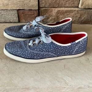 Taylor Swift Keds blue and white speckled tennis shoes. 8.5